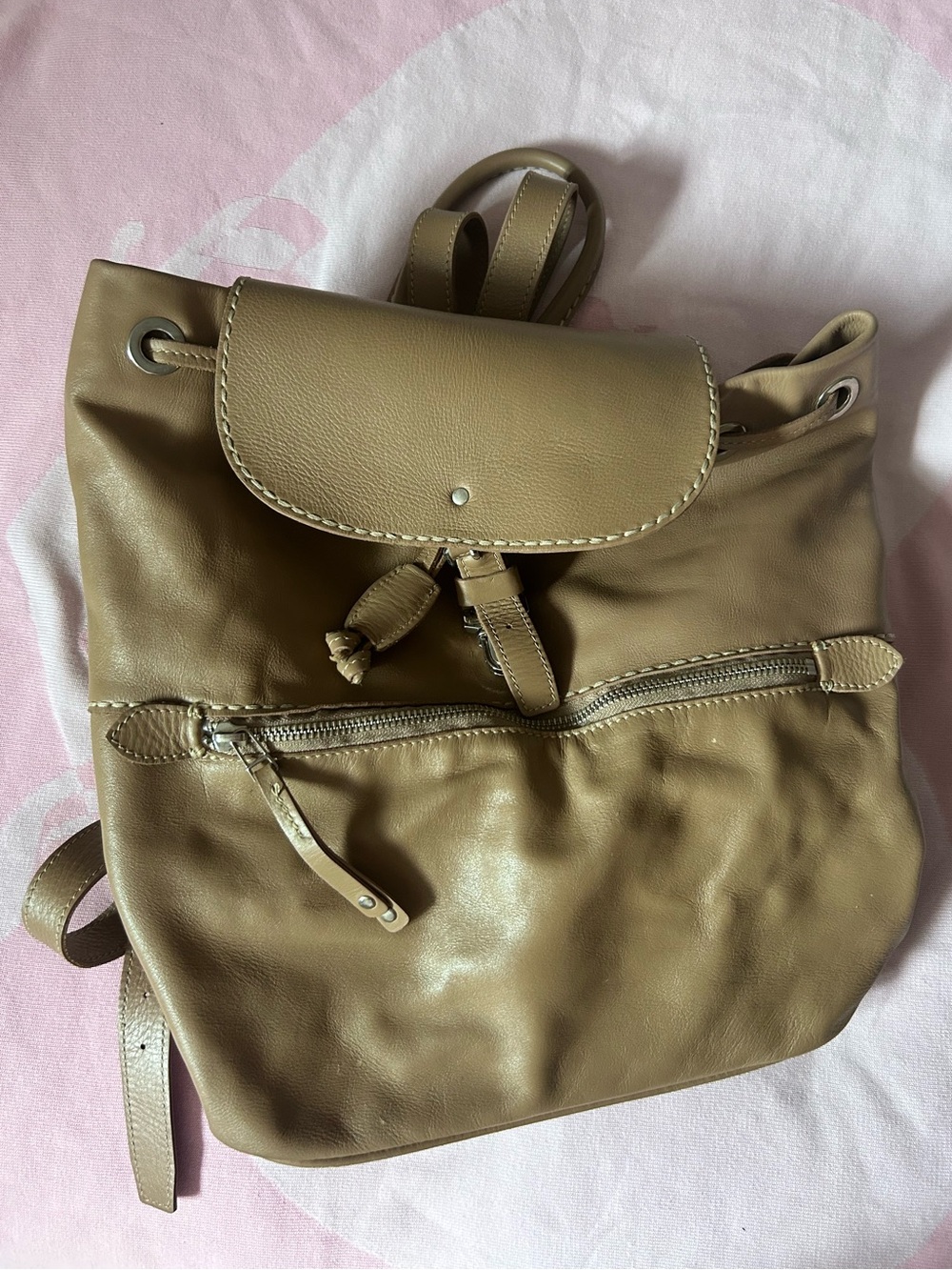 Roots Taupe / Light Brown Leather Backpack Women's